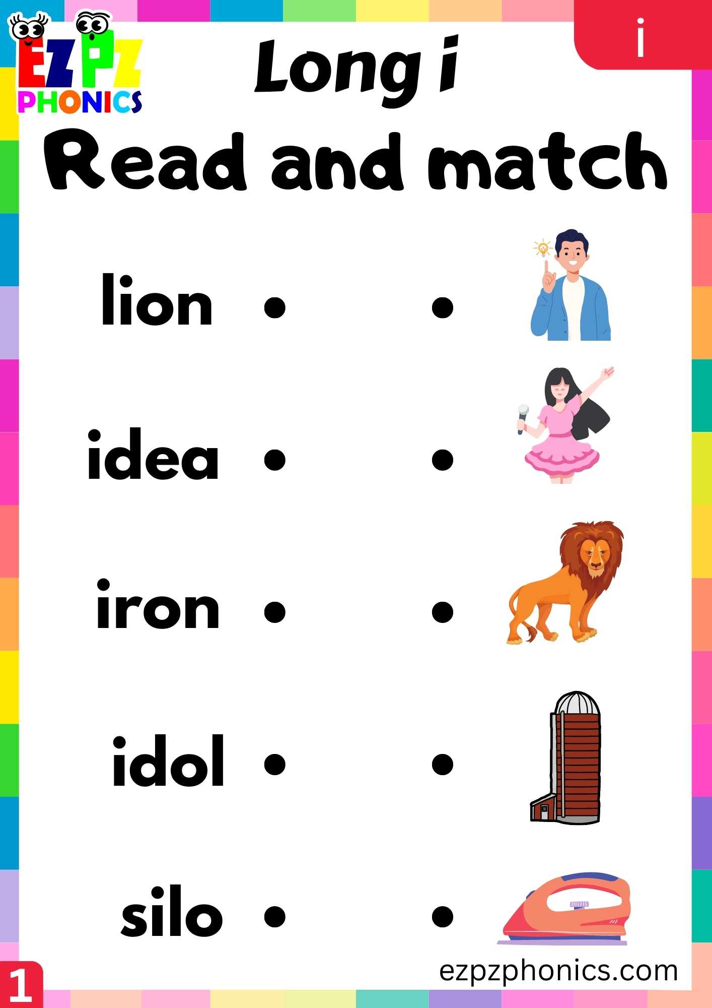 I Words Read And Match Long I Phonics Worksheet
